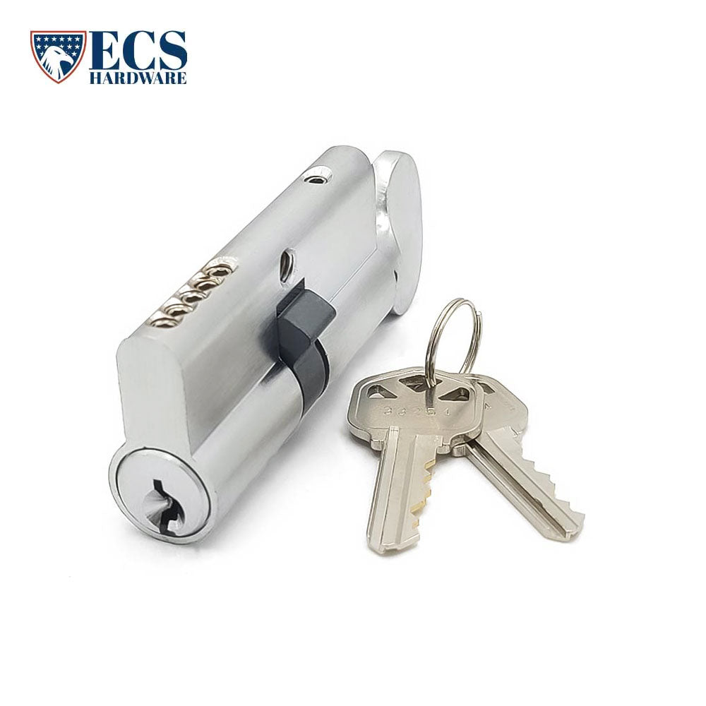 ECS HARDWARE - Durable Premium Profile Cylinder Single Sided Thumb Turn - Keyed Alike (KA10) - Kwikset KW1 Keyway - US26D - Satin Chromium Plated (626)