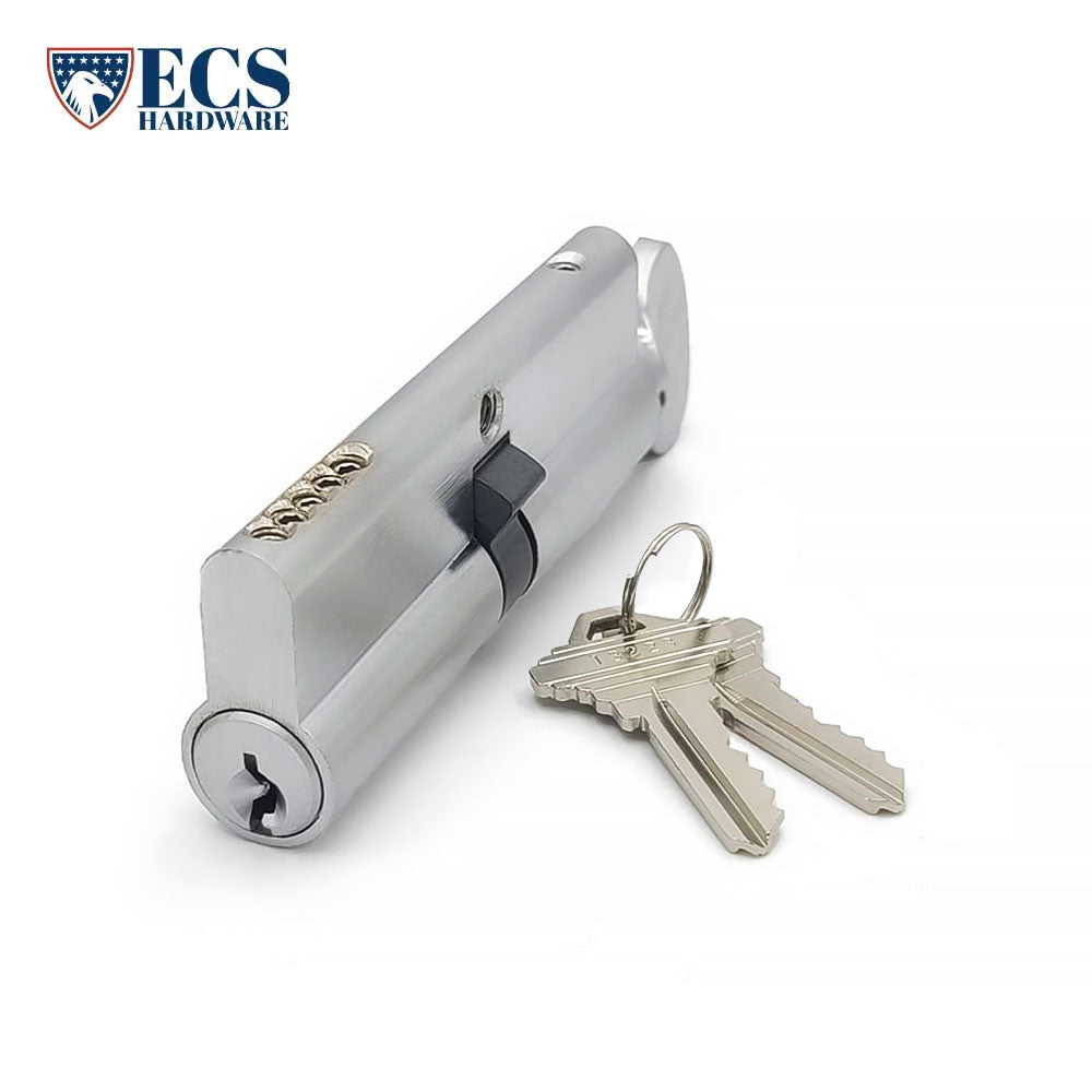 ECS HARDWARE - Durable Premium Profile Cylinder Single Sided Thumb Turn - 3-1/2 Inch 90mm - Keyed Alike (KA10) - US26D - Satin Chromium Plated (626)