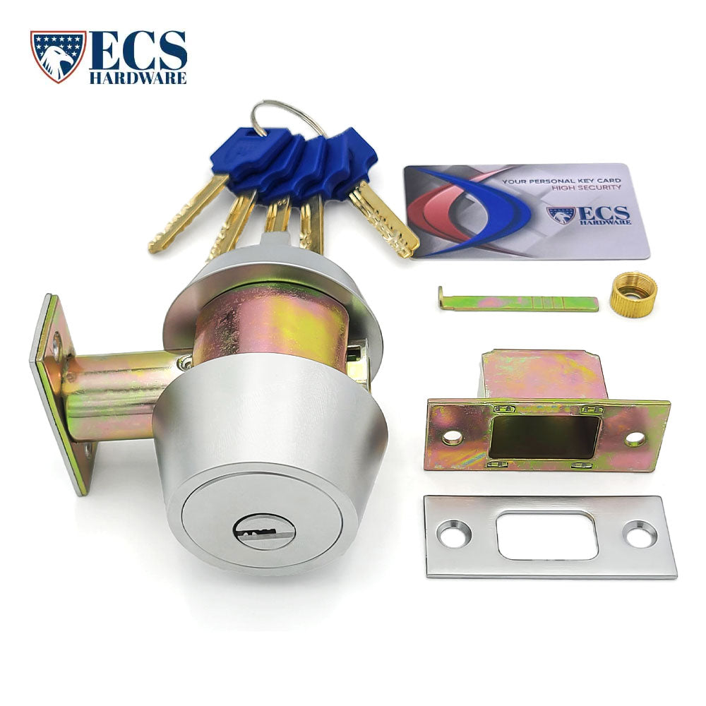 ECS HARDWARE - Durable Premium Key Controlled Deadbolt 26D Satin Chrome - Grade 1