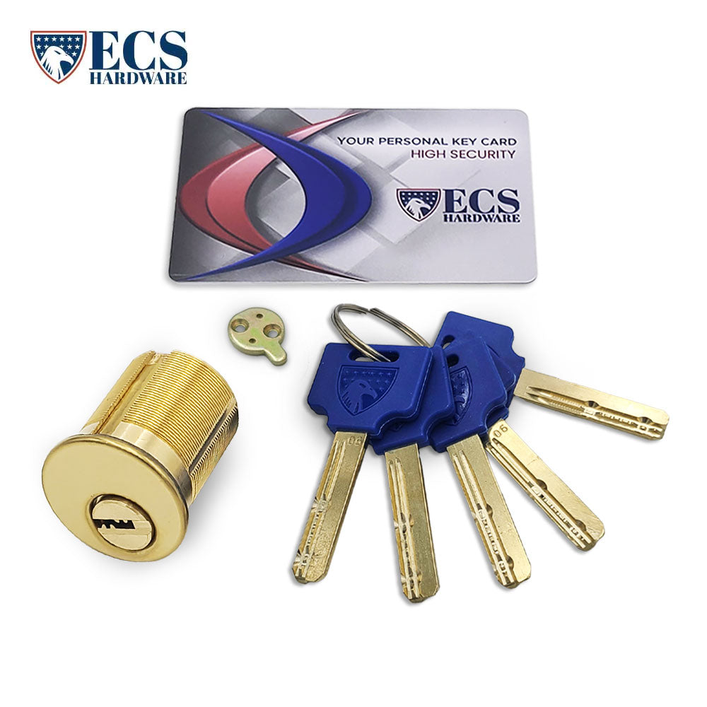 ECS HARDWARE - Durable Premium Key Controlled Mortise Cylinder - 1-1/2" US3 Polished Brass