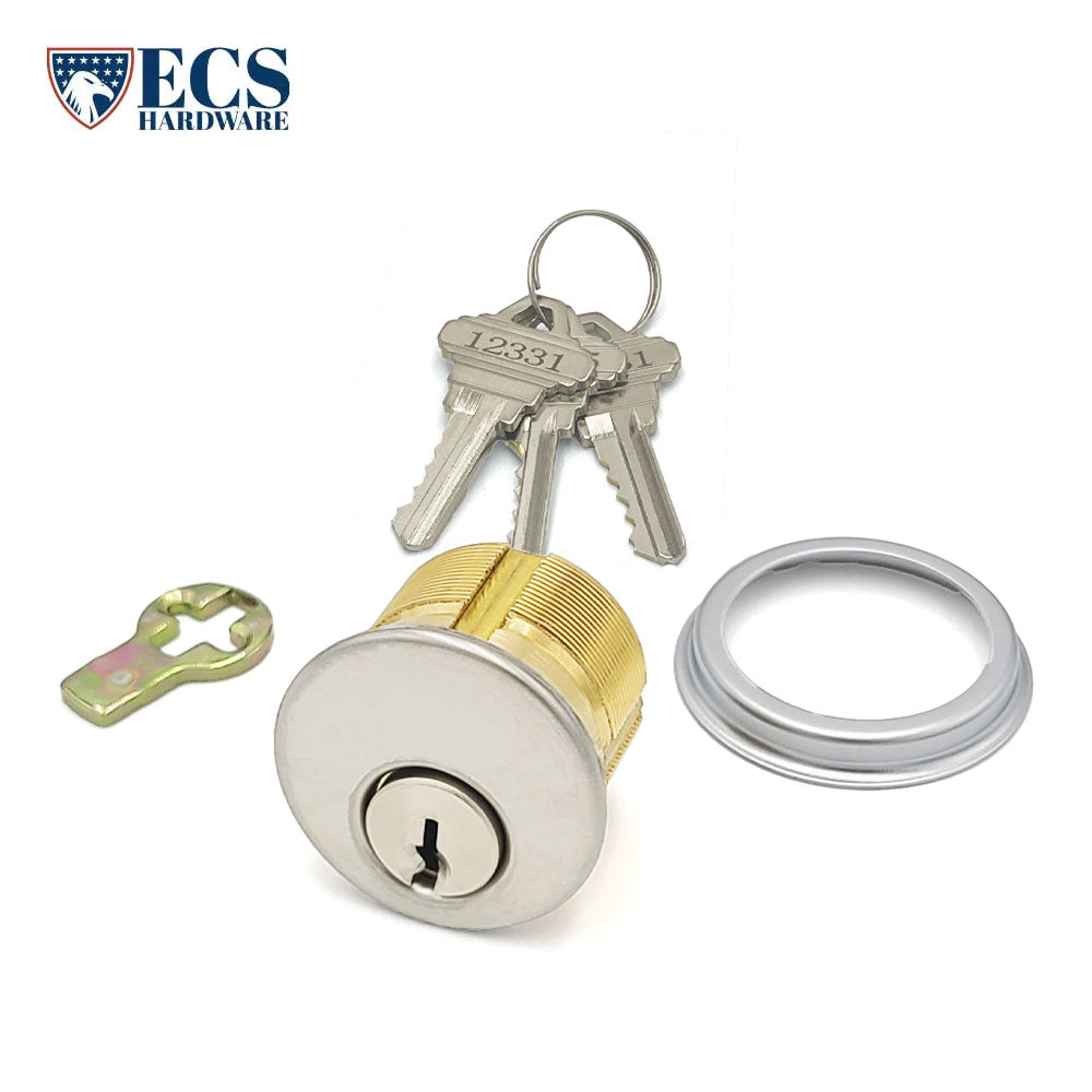 ECS HARDWARE - Durable Premium Mortise Cylinder - 1" 26D Satin Chrome SC1/ with Ring and Master Key