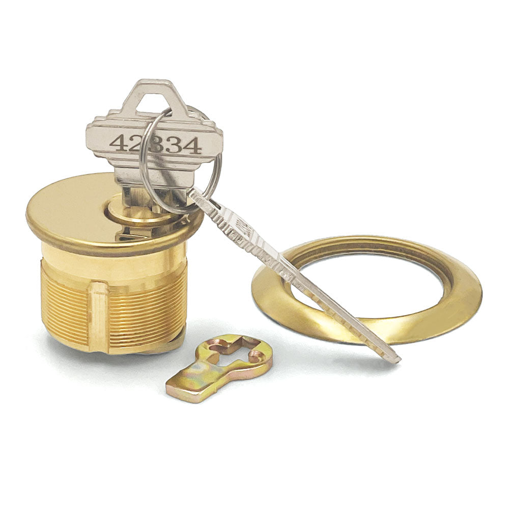 ECS HARDWARE - Durable Premium Mortise Cylinder - 1 Inch - Keyed Alike (KA10) with Ring - Schlage SC1 Keyway - US3 - Bright Polished Brass (605)