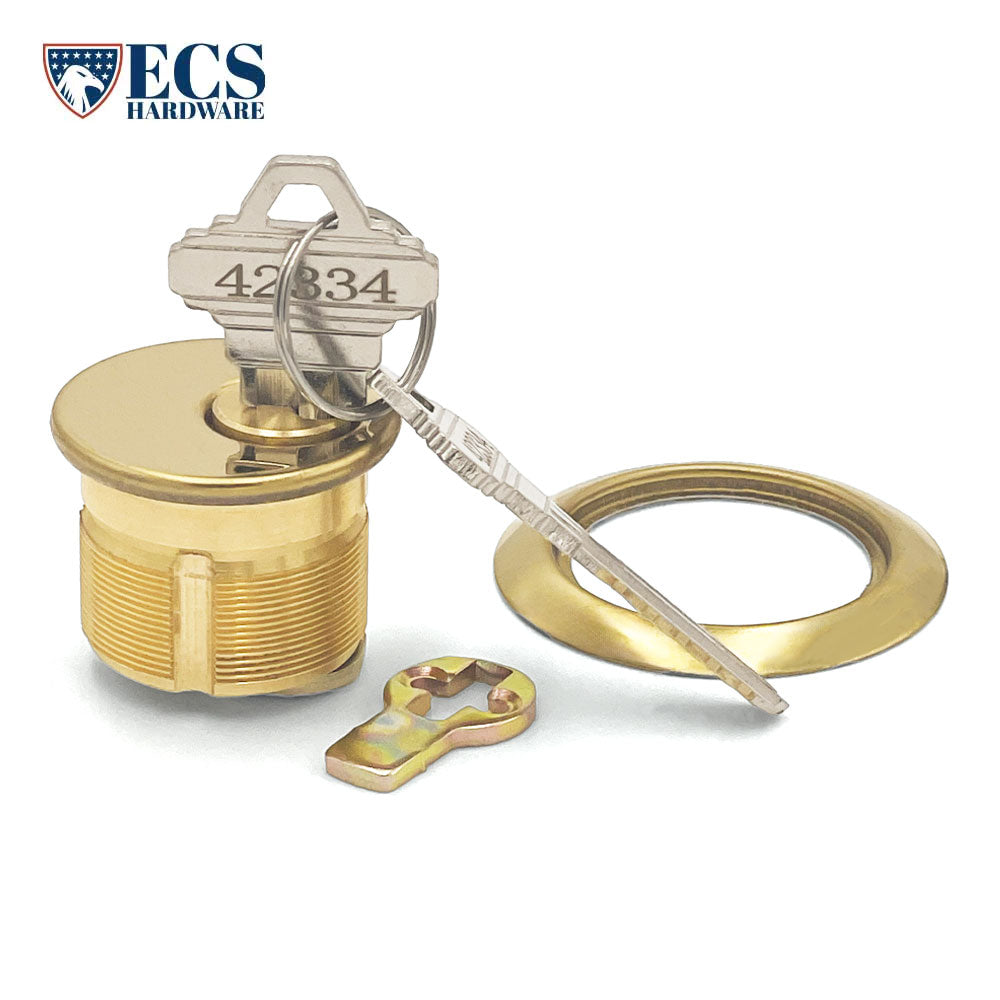 ECS HARDWARE - Durable Premium Mortise Cylinder - 1 Inch - Keyed Alike (KA10) with Ring - Schlage SC1 Keyway - US3 - Bright Polished Brass (605)