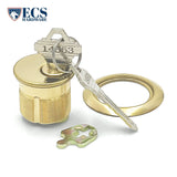 ECS HARDWARE - Durable Premium Mortise Cylinder - 1-1/8" US3 Polished Brass SC1