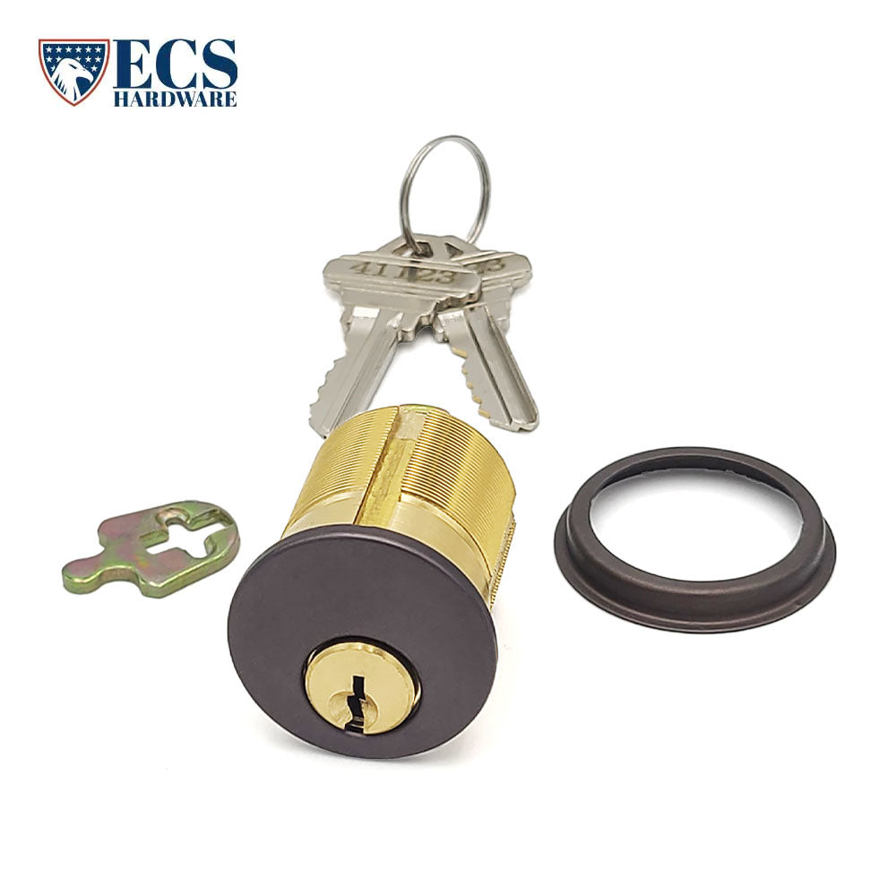 ECS HARDWARE - Durable Premium Mortise Cylinder - 1-1/2 Inch - Keyed Alike (KA10) with Ring - Schlage SC1 Keyway - US10B - Dark Oxidized Satin Bronze Oil Rubbed (613)