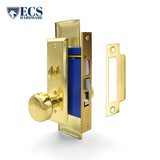 ECS HARDWARE - Durable Heavy Duty Mortise Knob Lock US3 Polished Brass - 2-1/2" Backset Entrance - Right Handed