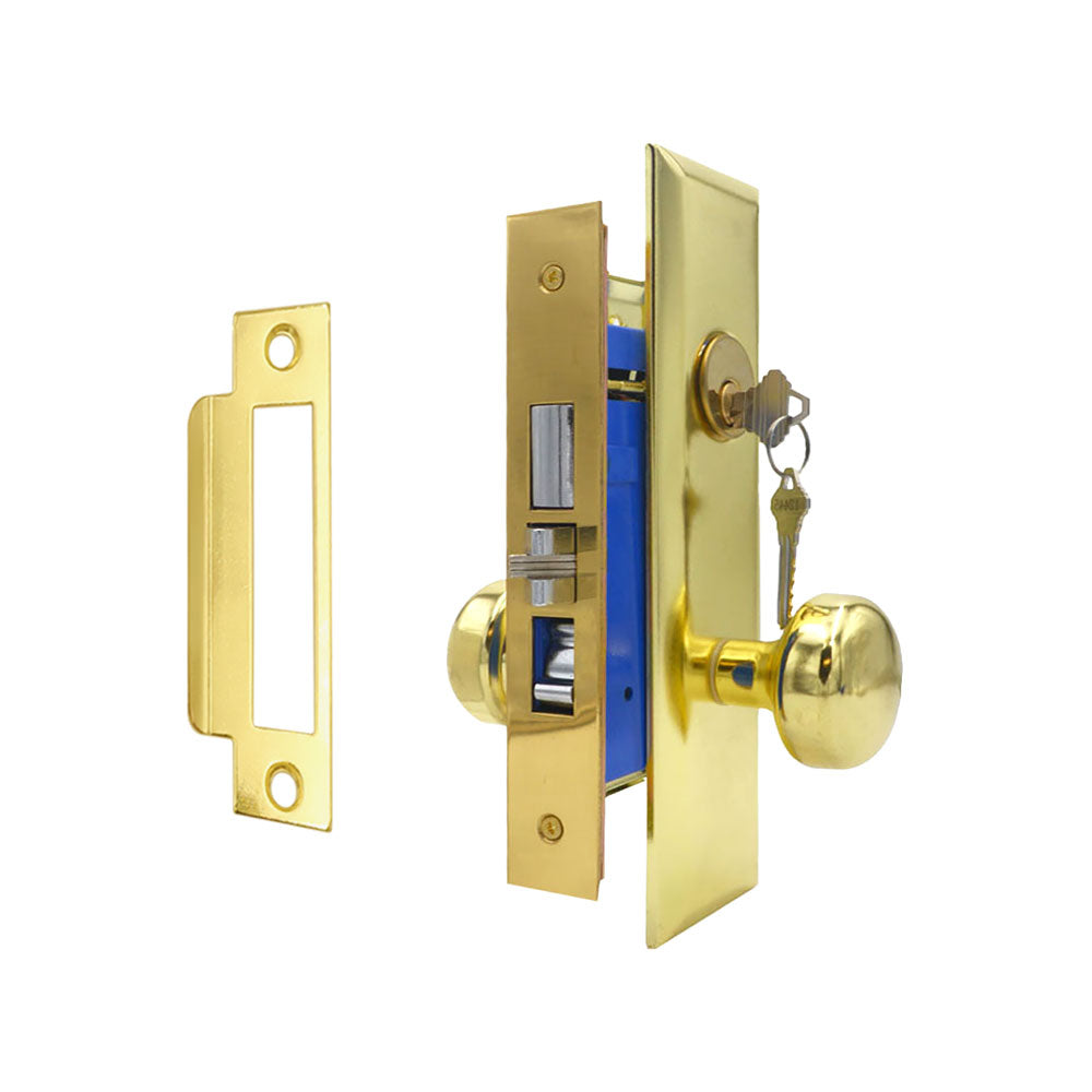 ECS HARDWARE - Durable Heavy Duty Mortise Knob Lock US3 Polished Brass - 2-3/4" Larger Backset - Left Handed