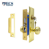 ECS HARDWARE - Durable Heavy Duty Mortise Knob Lock US3 Polished Brass - 2-3/4" Larger Backset - Left Handed