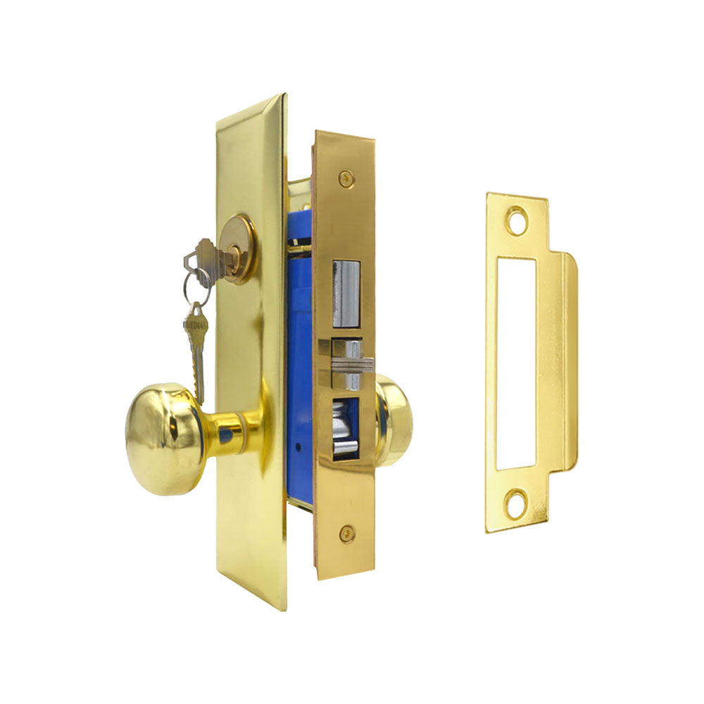 ECS HARDWARE - Durable Heavy Duty Mortise Knob Lock US3 Polished Brass - 2-3/4" Larger Backset - Right Handed