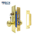 ECS HARDWARE - Durable Heavy Duty Mortise Knob Lock US3 Polished Brass - 2-3/4" Larger Backset - Right Handed