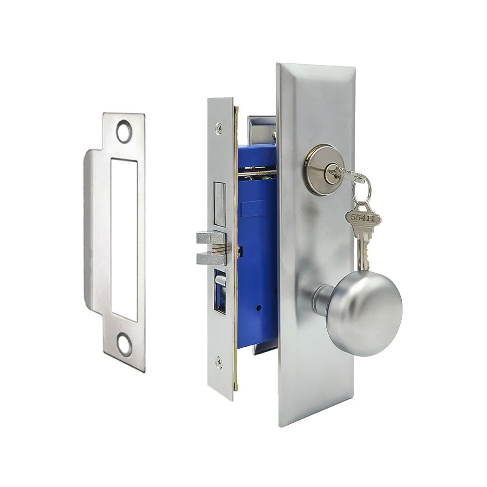 ECS HARDWARE - Durable Heavy Duty Mortise Knob Lock 26D Satin Chrome - 2-3/4" Larger Backset - Right Handed