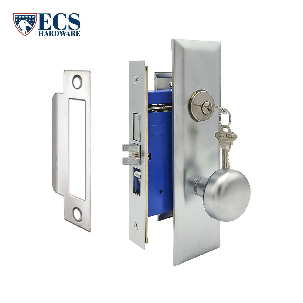 ECS HARDWARE - Durable Heavy Duty Mortise Knob Lock 26D Satin Chrome - 2-3/4" Larger Backset - Right Handed