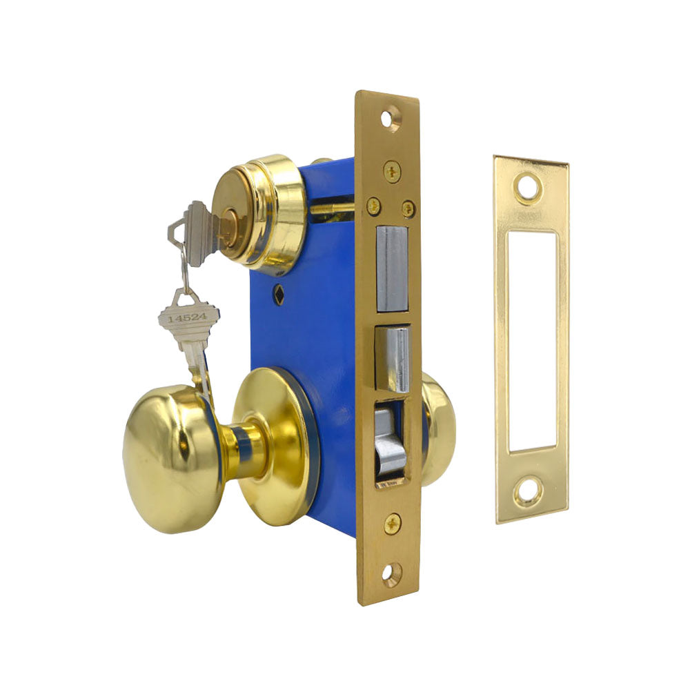 ECS HARDWARE - Durable Mortise Lockset Gate Lock with Knob US3 Gold SC1 Keyway - Double Sided - Right Handed