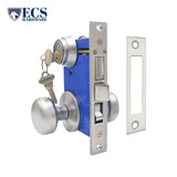 ECS HARDWARE - Durable Mortise Lockset Gate Lock with Knob US26D Silver SC1 Keyway - Double Sided - Right Handed