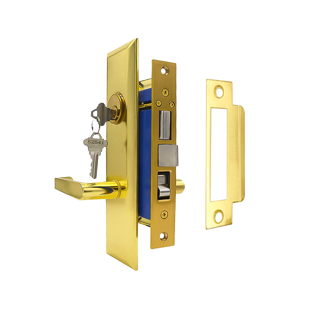 ECS HARDWARE - Durable Heavy Duty Mortise Lockset with Lever US3 Polished Brass - 2-1/2" Backset Entrance - Left Handed