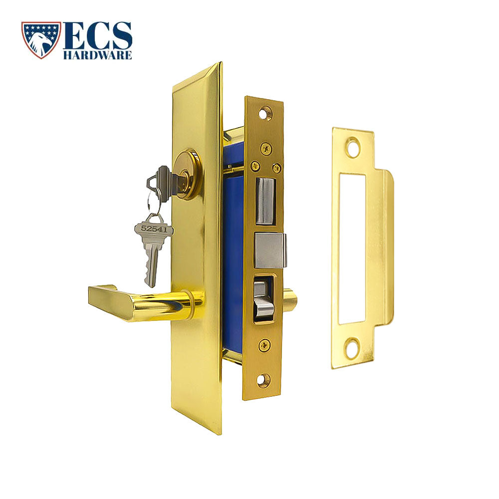 ECS HARDWARE - Durable Heavy Duty Mortise Lockset with Lever US3 Polished Brass - 2-1/2" Backset Entrance - Left Handed