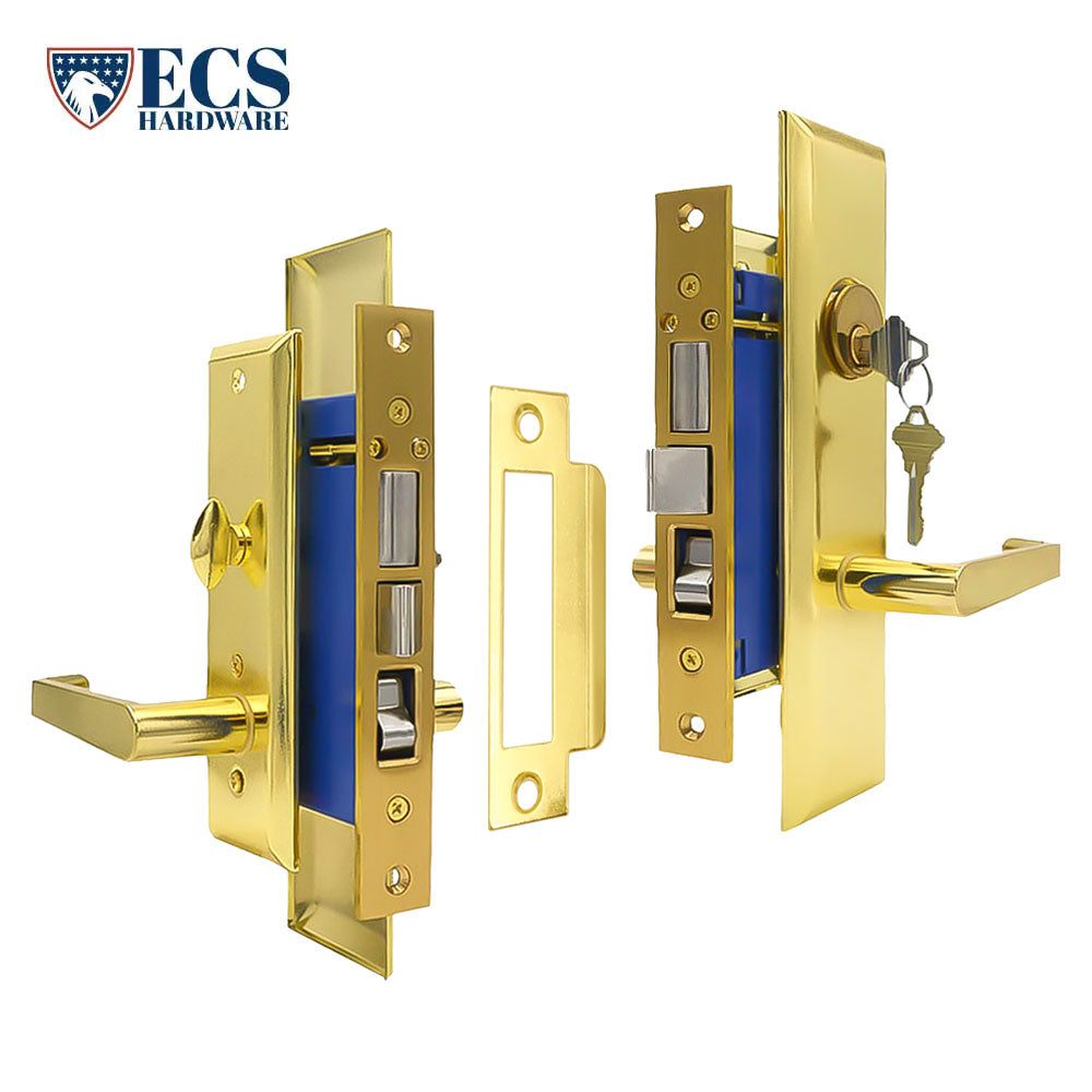 ECS HARDWARE - Durable Heavy Duty Mortise Lockset with Lever US3 Polished Brass - 2-1/2" Backset Entrance - Right Handed