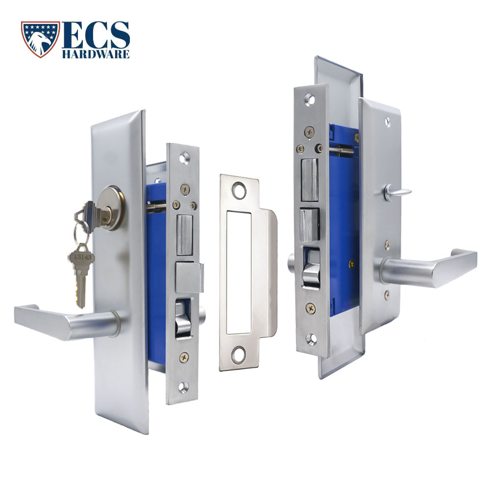 ECS HARDWARE - Durable Heavy Duty Mortise Lockset with Lever 26D Satin Chrome - 2-1/2" Backset Entrance - Left Handed