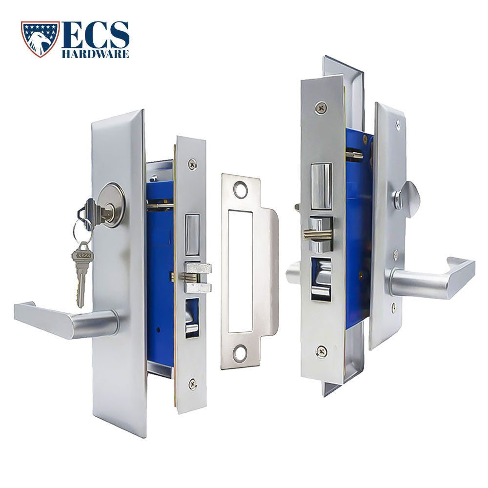 ECS HARDWARE - Durable Heavy Duty Mortise Lockset with Lever 26D Satin Chrome - 2-3/4″ Larger Backset - Left Handed