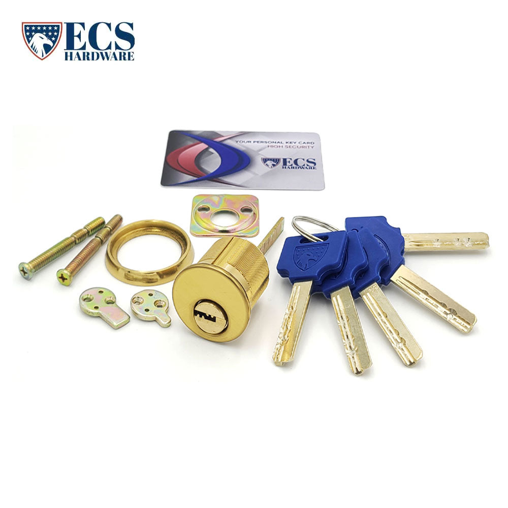 ECS HARDWARE - Durable Premium Key Controlled Rim / Mortise Combo Cylinder - 1-1/8" US3 Polished Brass