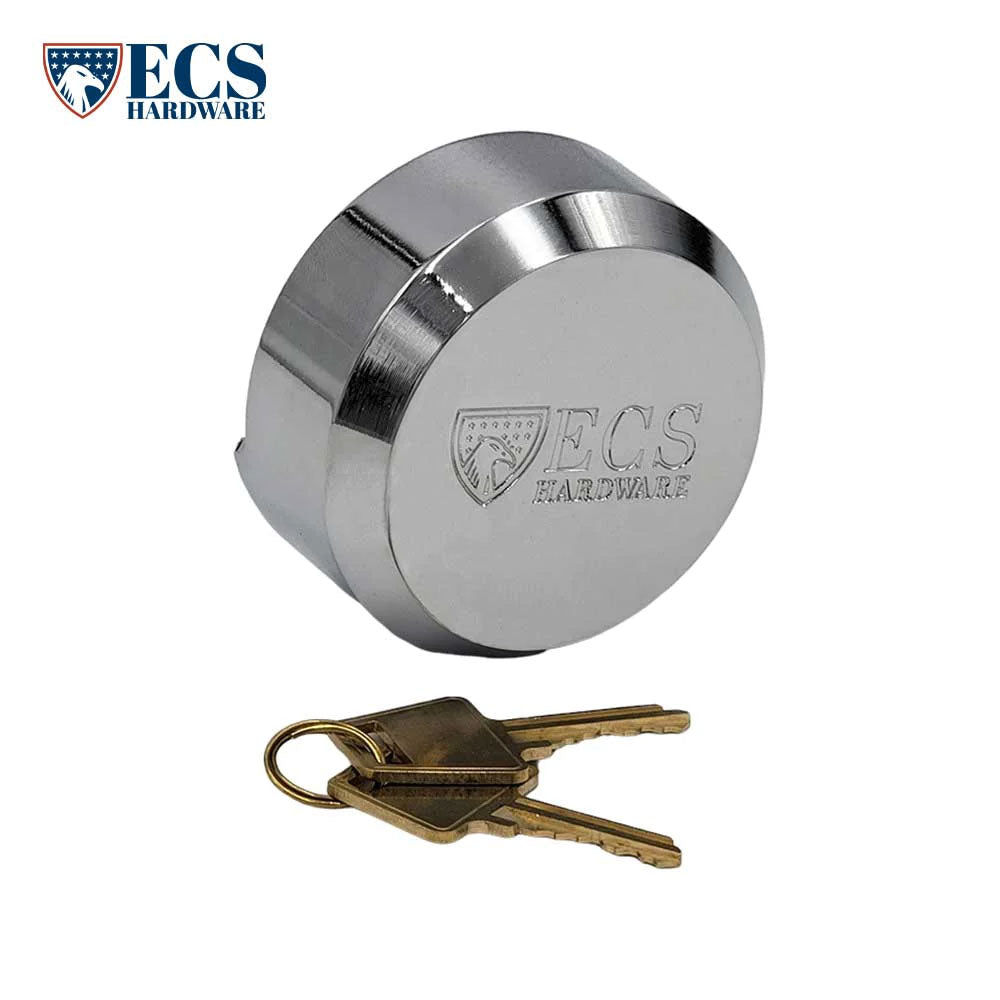 ECS HARDWARE - Stainless Steel Hidden-Shackle Keyed Alike#2 Puck-Style Lock and Nickel Plated Round Hockey Puck Lock 8 1/4" Hasp