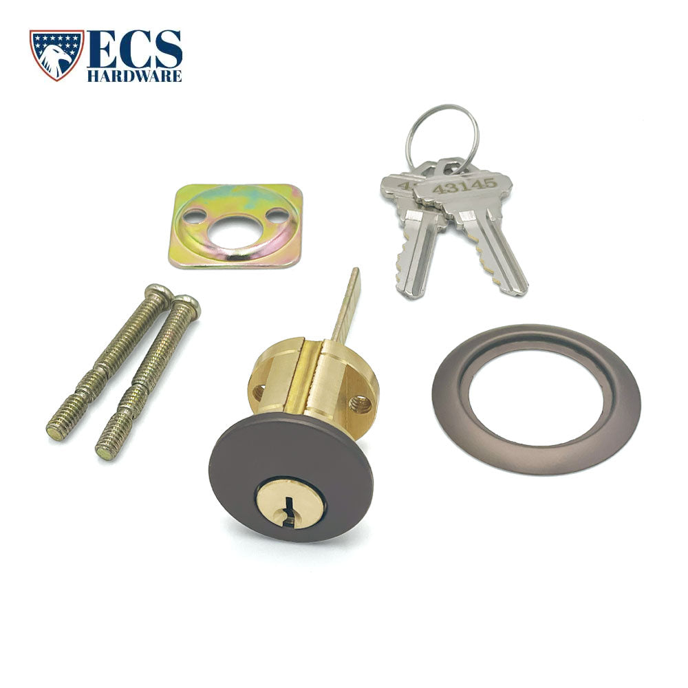 ECS HARDWARE - Durable Premium Rim Cylinder - 1-1/8 Inch - Keyed Alike (KA5) - Schlage SC1 Keyway - US10B - Dark Oxidized Satin Bronze Oil Rubbed (613)