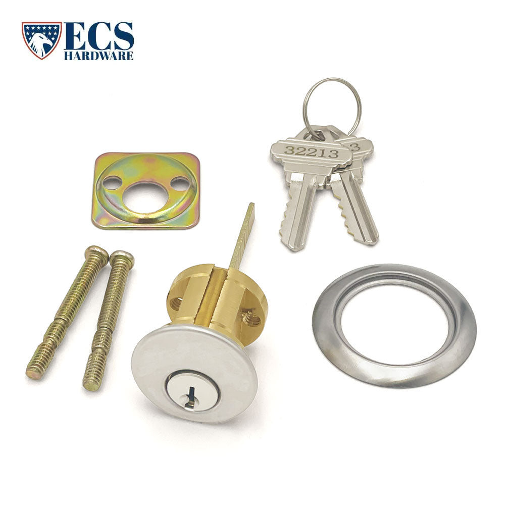 ECS HARDWARE - Durable Premium Rim Cylinder - 1-1/8 Inch - Keyed Alike (KA5) - Schlage SC1 Keyway - US26D - Satin Chromium Plated (626)