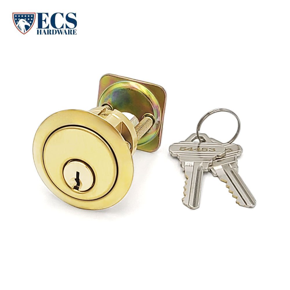 ECS HARDWARE - Durable Premium Rim Cylinder - 1-1/8 Inch - Keyed Alike (KA5) - Schlage SC1 Keyway - US3 - Bright Polished Brass (605)