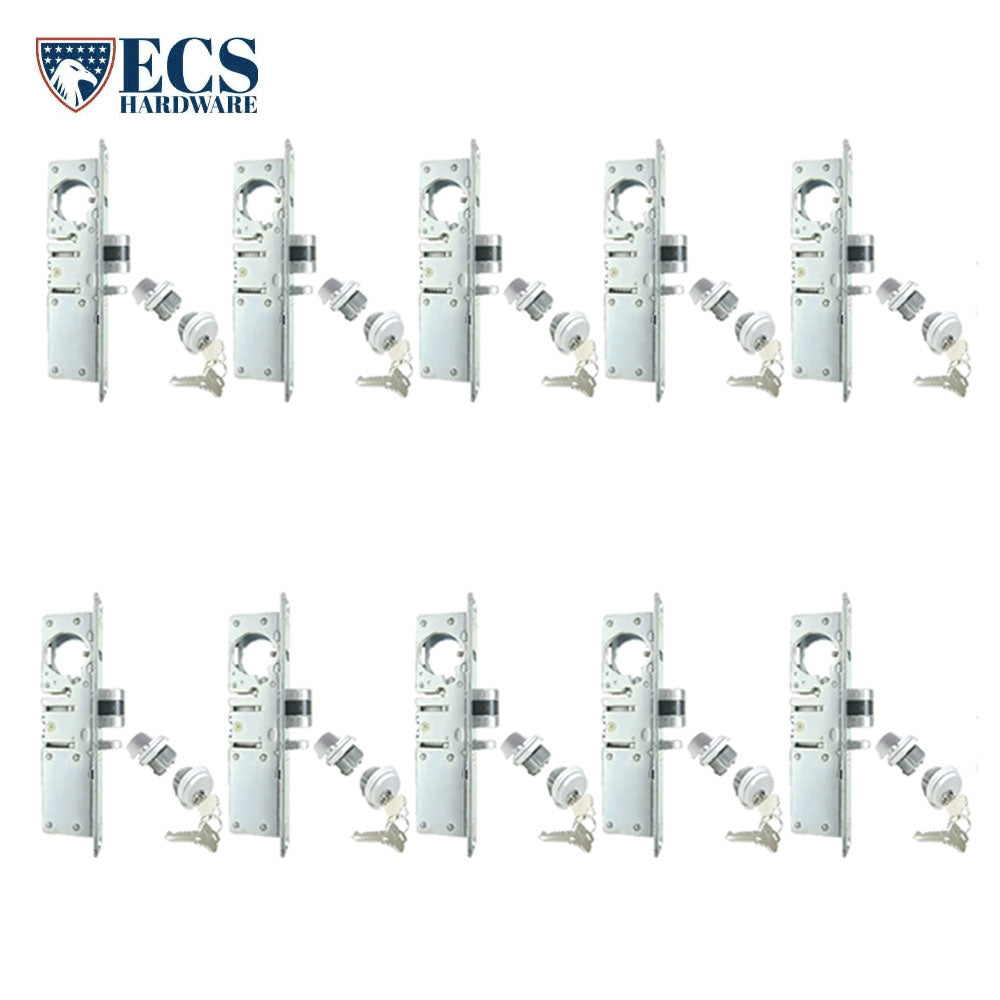 ECS HARDWARE - 1-1/8" Backset Zinc Plated Steel Lock Body with 2 Aluminum Faceplates and 1-5/32” Diameter Aluminum Finish Zinc Mortise Cylinder SC1 Keyway with 2 Brass Keys (Pack of 10)