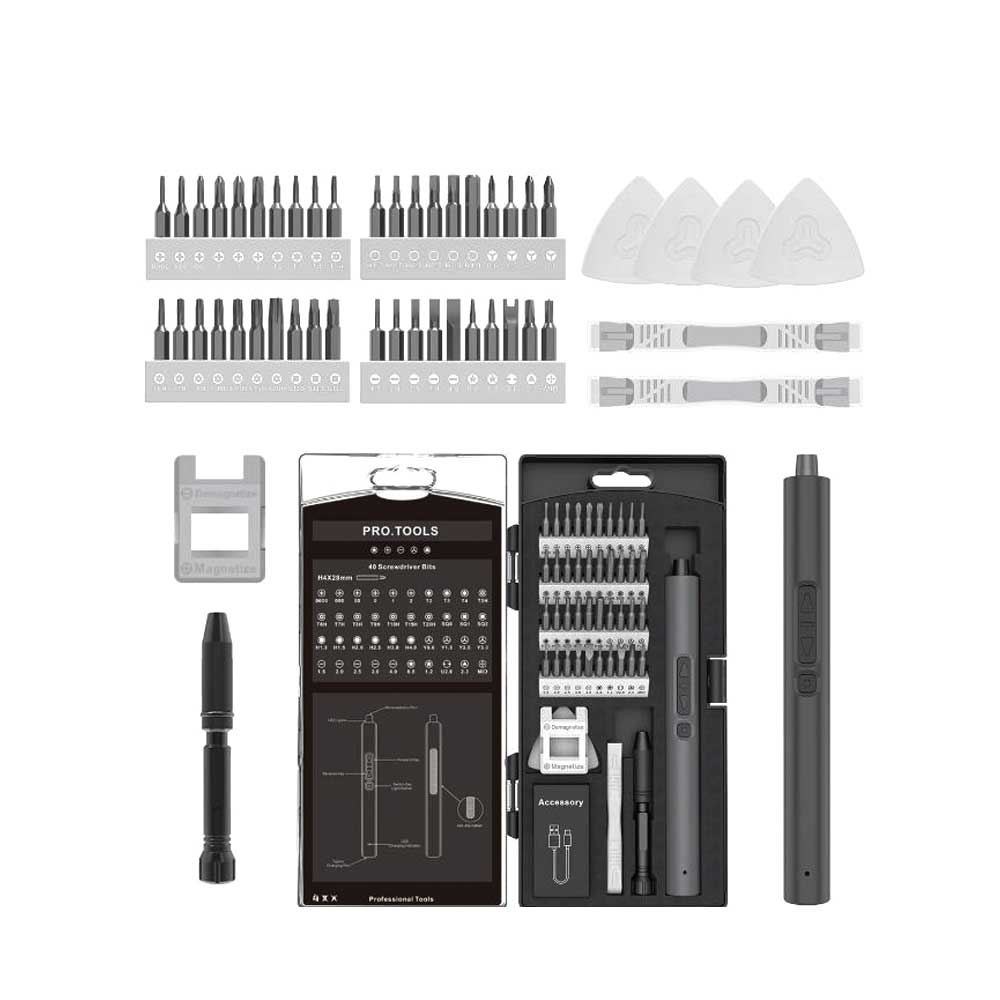 ECS TOOLS - MT-Ele50IN1 - Electric Screwdriver - 50 in 1 Rechargeable Portable Mini Precision Set with Led Light