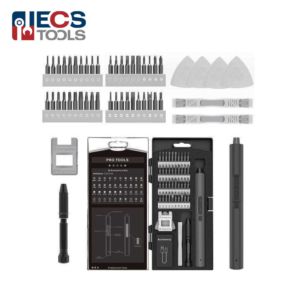 ECS TOOLS - MT-Ele50IN1 - Electric Screwdriver - 50 in 1 Rechargeable Portable Mini Precision Set with Led Light