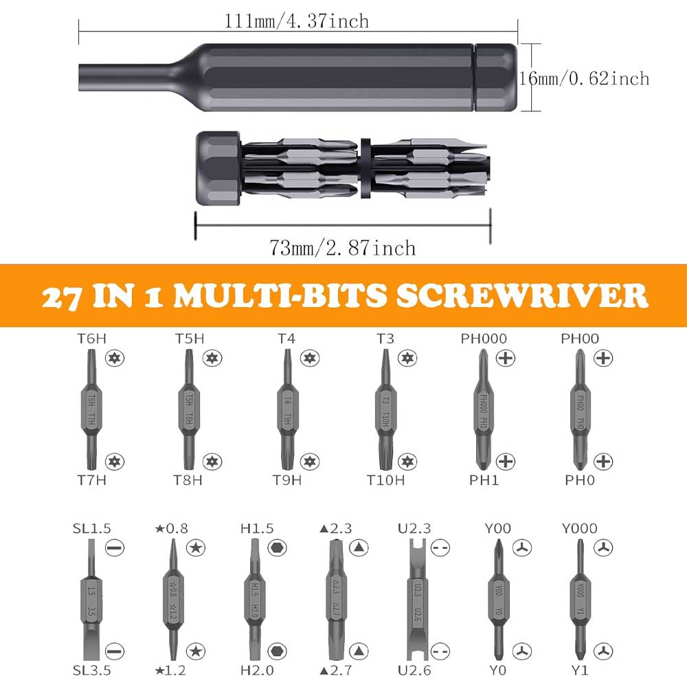 ECS TOOLS - MT-M027 - 27 in 1 Magnetic and Manual Screwdriver Set