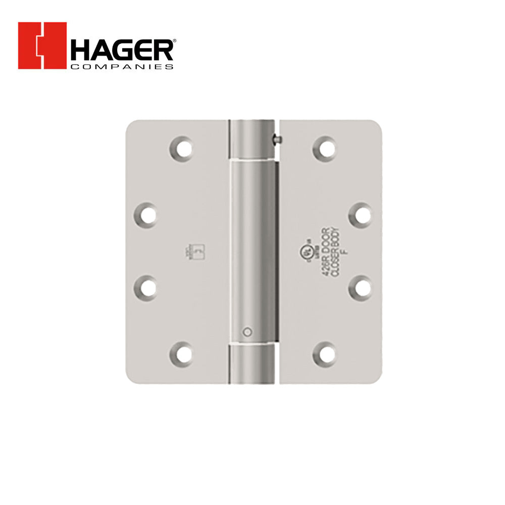 HAGER - 1251 - Full Mortise Spring Hinge - 4 by 4 - 1/4 Round Corners - Satin Chrome