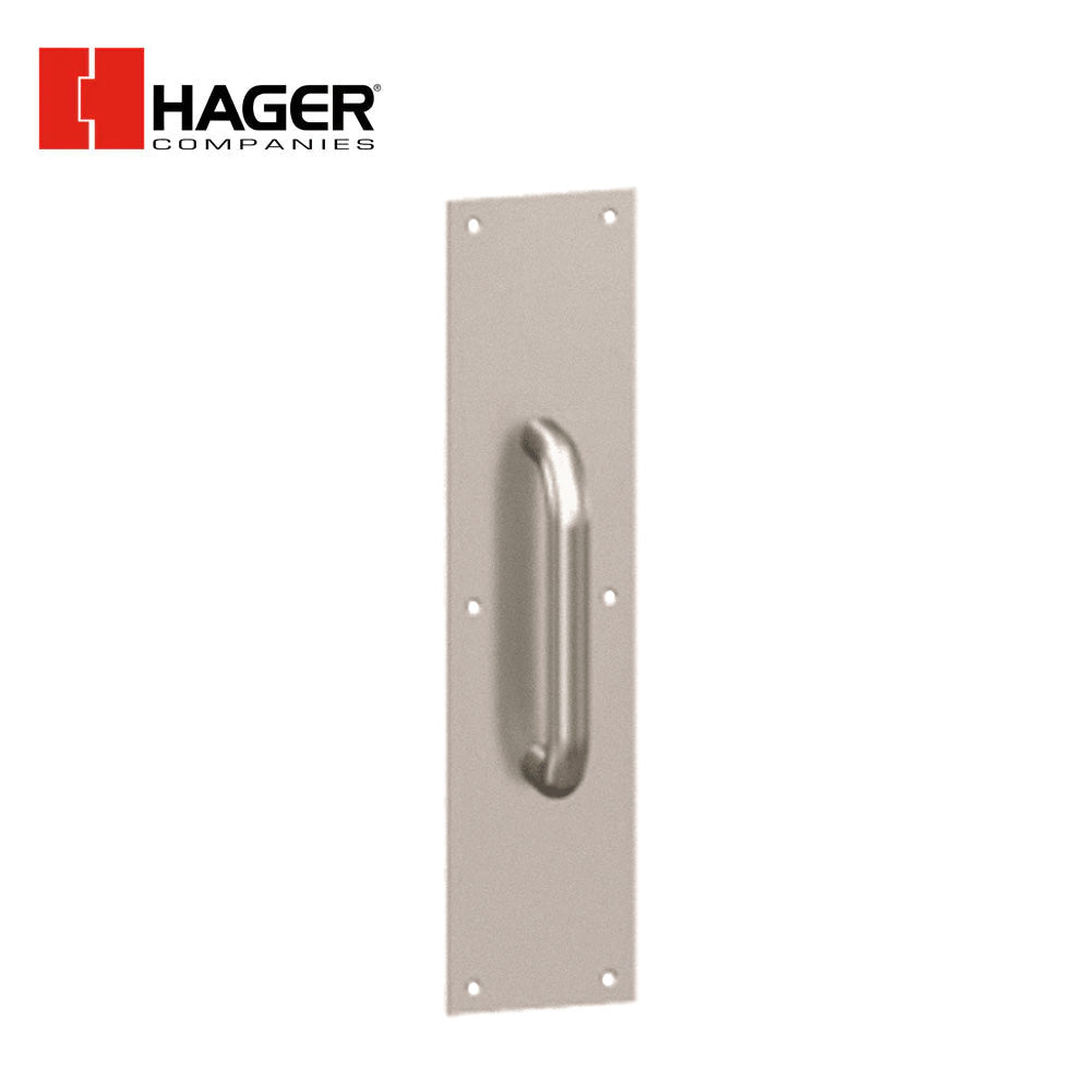 HAGER - 33J - Pull Plate - Square Corner with 3/4  Round Pull and 10  CTC - Satin Stainless Steel