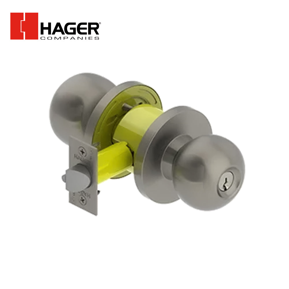 HAGER - 3553 - Entry Conventional Cylindrical Lock with 2-3/4" Backset and Keyed Different - ASA strike - Grade 2 - Satin Stainless Steel