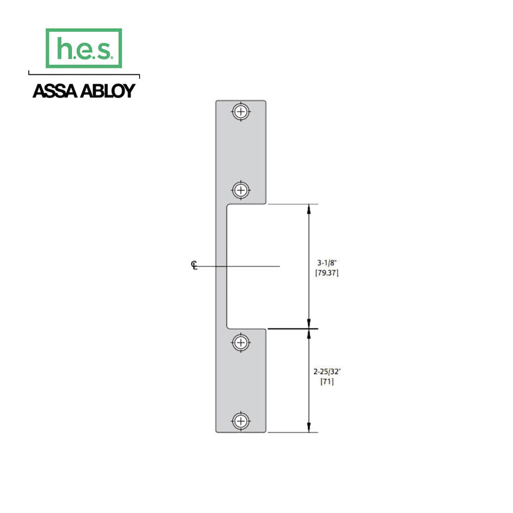 HES - 1006 Series - Faceplate for Mortise Locksets with 1 Inch Deadbolt without Deadlatch - A-2 Option (9 Inch x 1-3/8 Inch)