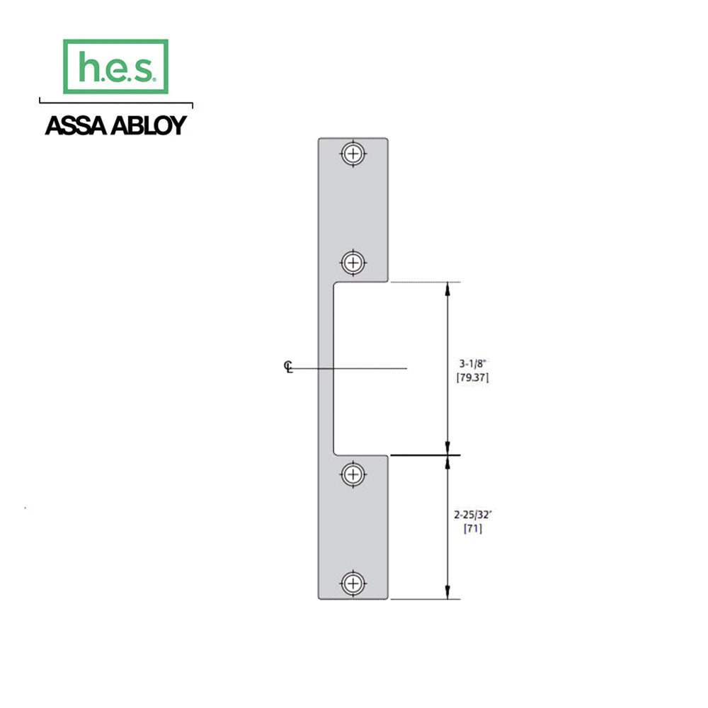 HES - 1006 Series - Faceplate for Mortise Locks with 1 Inch Deadbolt without Deadlatch - H-2 Option (9 Inch x 1-3/8 Inch)