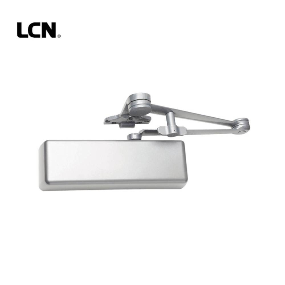 LCN - 4111-SHCUSH - Surface Door Closer - Spring Hold Open Cush-N-Stop Arm - Plastic Cover - Size 1-5 - Grade 1 - Optional Handed - 689 (Aluminum Painted Finish)