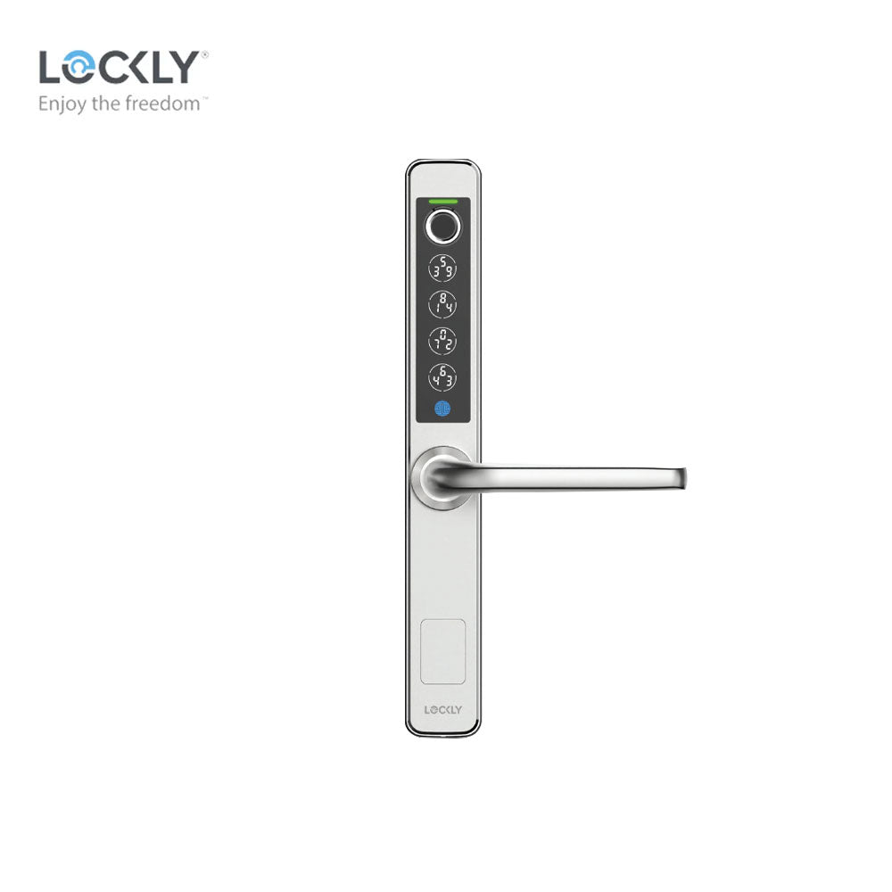 Lockly Guard - PGD228WSL - Narrow Stile Double Hook Mortise Lever Set - Slide Edition - RFID - Biometric Fingerprint - Keypad - Wi-Fi/Bluetooth App - Backset 1-1/8" - Athena 228SL - Stainless Steel