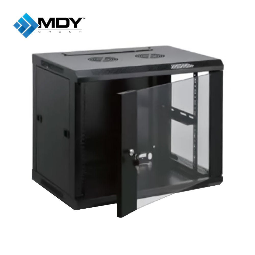 MDY - 300741 - 15U - Wall Mount Rack Cabinet with Fan and Tempered Glass Flat Door