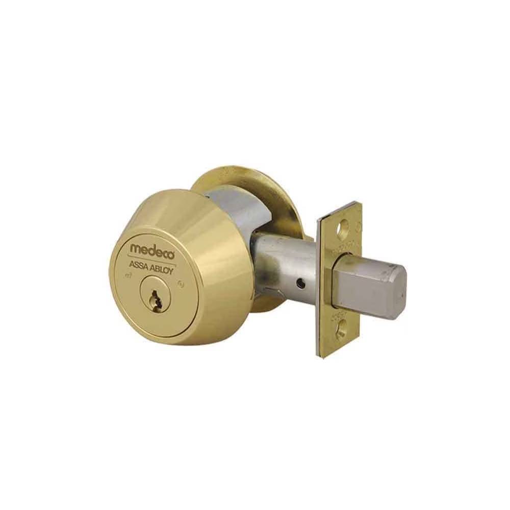 Medeco - 11C603J-05-DLT - Maxum Commercial Deadbolt with 6 Pin DL Keyway Single Cylinder and 2-3/8 Backset - MedecoÂ³ BiLevel - 05 (Bright Brass)