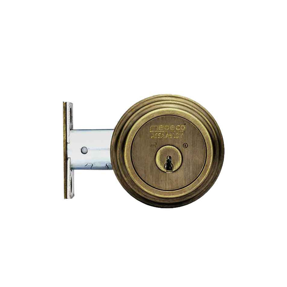 Medeco - 11R603J-09-DLT - Maxum Residential Deadbolt with 6 Pin DL Keyway Single Cylinder and 2-3/8 Backset - Medeco BiLevel - 09 (Antique Brass)