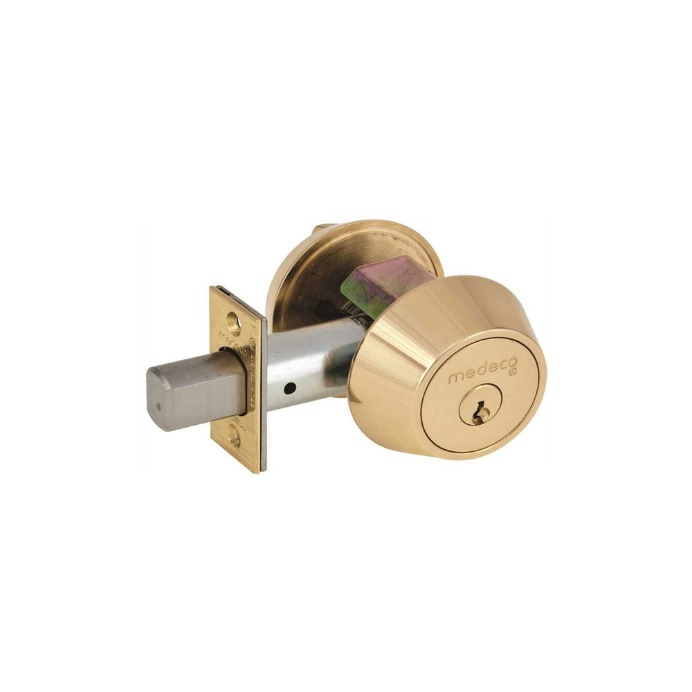 Medeco - 11TR505-05-DLQ - Residential Deadbolt with 5 Pin DL Keyway Single Cylinder and 2-3/8 Backset - Medeco - 05 (Bright Brass)