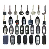 AKS KEYS Aftermarket Starter Pack with 30 Nissan Mazda Infiniti Remotes, Shells, Key Blanks, Blades and Transponder Keys