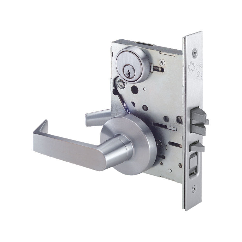 PDQ MR113 - J Series Classroom Hold Back Single Cyl Mortise Lock with Curved Lip Strike - Door Thickness 1-3/4" and Wide Escutcheon (EW) Trim - ANSI F06 - Grade 1