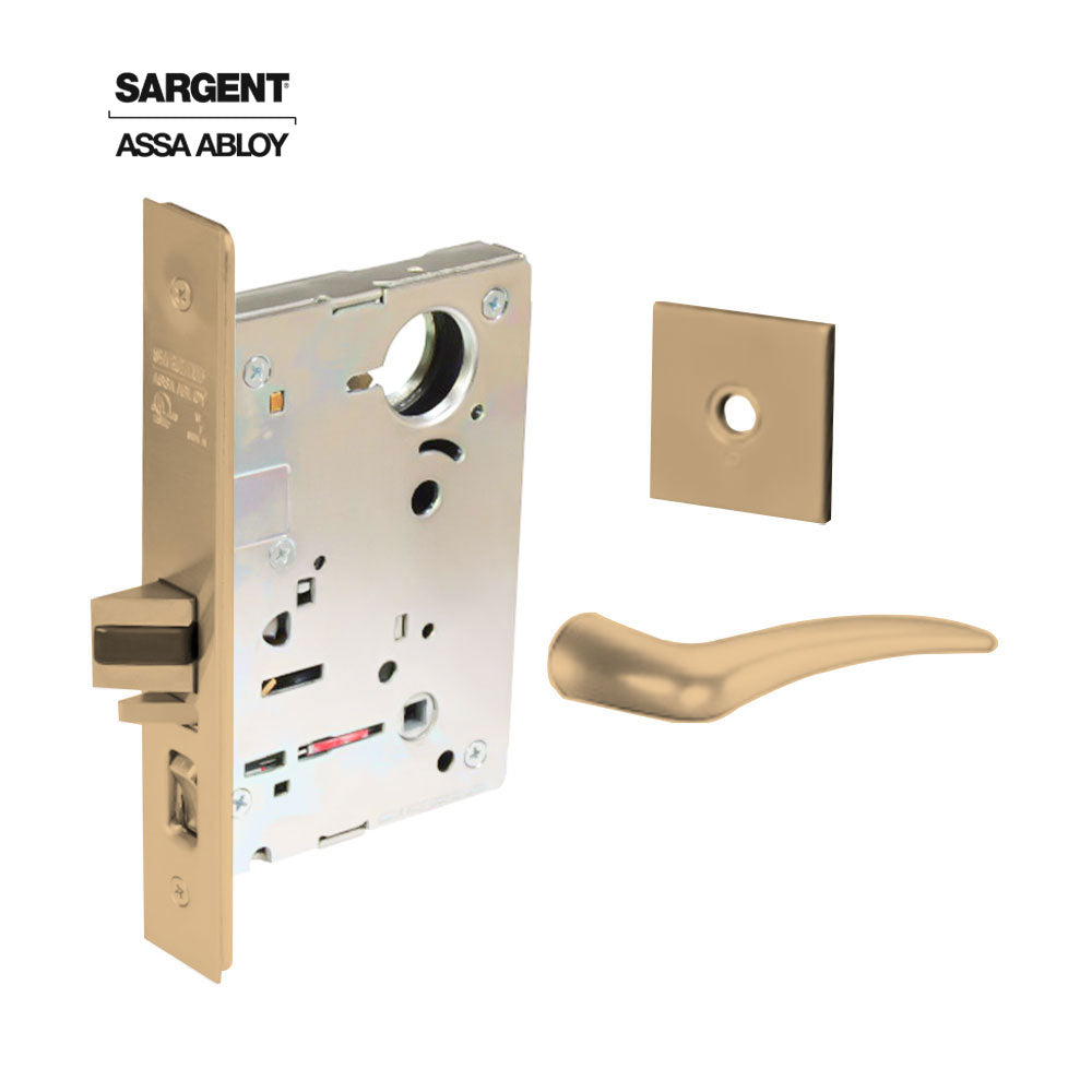 Sargent - 8204 - Storeroom Mortise Lock - Heavy Duty Less Cylinder - LFIC - Rose Trim Function - Grade 1 - US9 (Bright Bronze, Clear Coated)