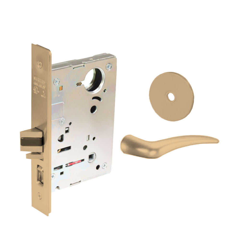 Sargent - 8204 - Storeroom Mortise Lock - Heavy Duty Less Cylinder - LFIC - Key Code- Rose Trim Function - Grade 1 - US9 (Bright Bronze, Clear Coated)