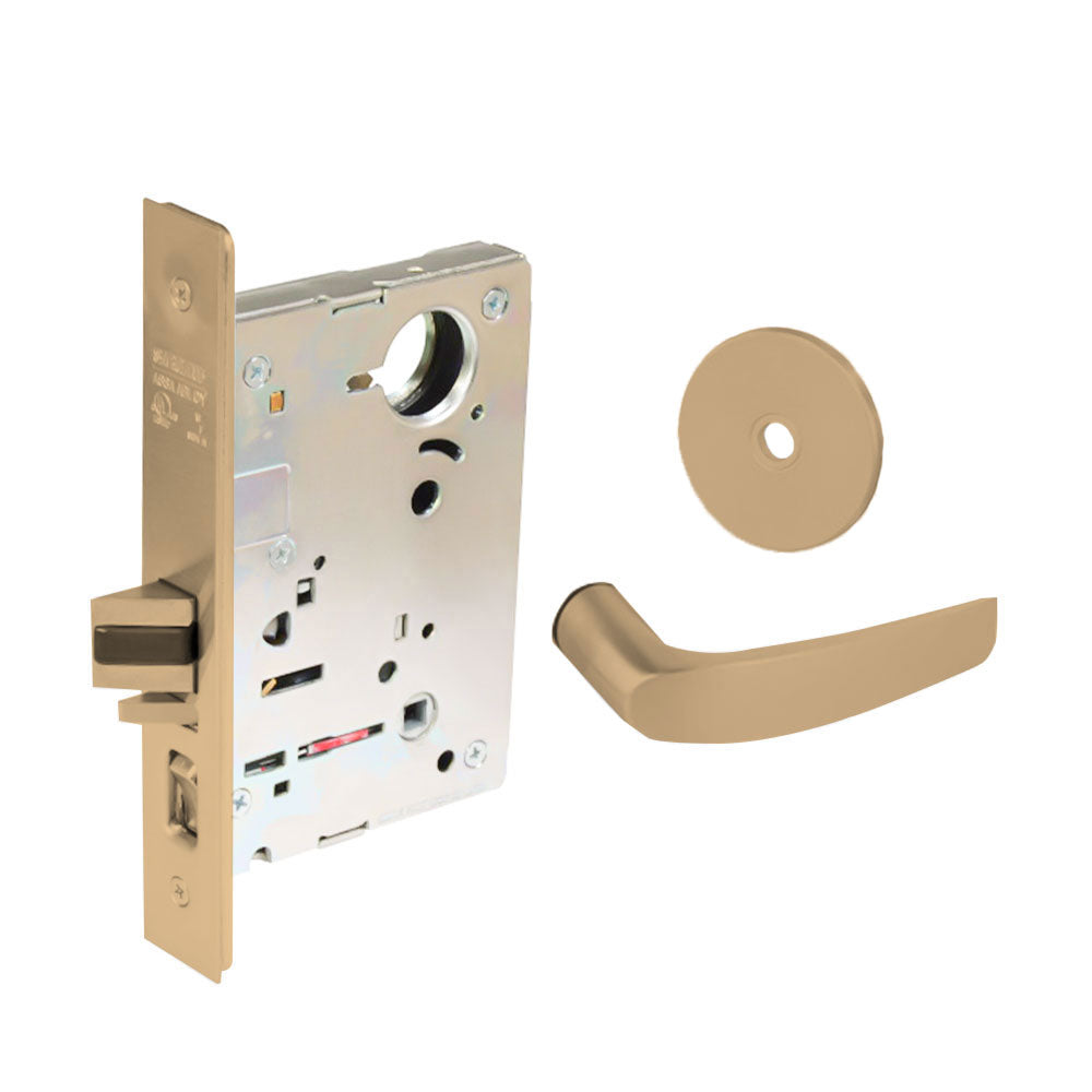 Sargent - 8204 - Storeroom Mortise Lock - Heavy Duty Less Cylinder - LFIC - Key Code- Rose Trim Function - Grade 1 - US9 (Bright Bronze, Clear Coated)