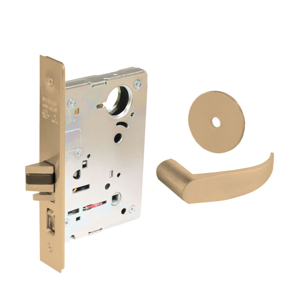 Sargent - 8204 - Storeroom Mortise Lock - Heavy Duty Less Cylinder - LFIC - Key Code- Rose Trim Function - Grade 1 - US9 (Bright Bronze, Clear Coated)