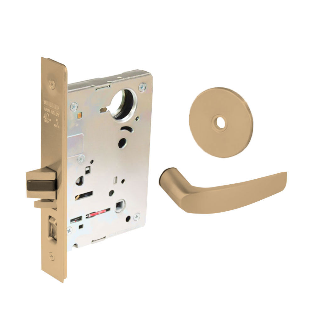 Sargent - 8204 - Storeroom Mortise Lock - Heavy Duty Less Cylinder - LFIC - Key Code- Rose Trim Function - Grade 1 - US9 (Bright Bronze, Clear Coated)